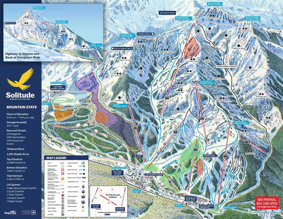 Pistenplan für Skigebiet Solitude, Utah, USA
