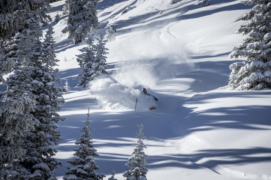 Skier in Powder in Snowmass, Colorado