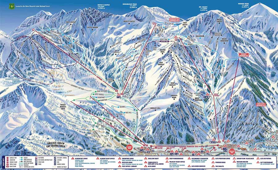 Pistenplan für Skigebiet Alta, Utah, USA
