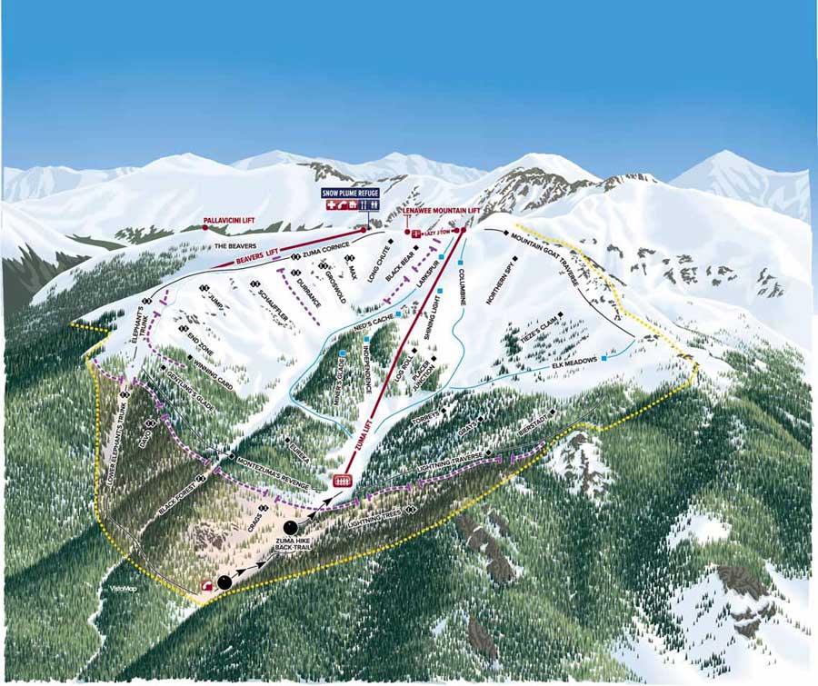Pistenplan für Skigebiet Arapahoe Basin, Colorado, USA