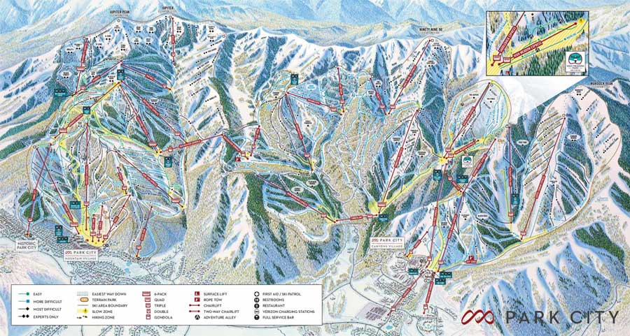 Pistenplan für Skigebiet Park City, Utah, USA
