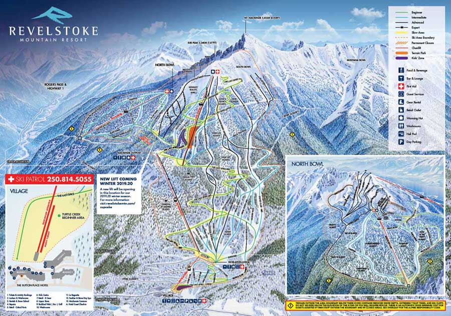 Pistenplan für Skigebiet Revelstoke Mountain Resort, British Columbia, Kanada