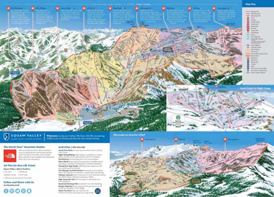 Pistenplan für Skigebiet Squaw Valley Lake Tahoe, California, USA