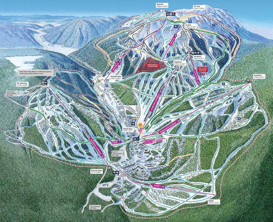 Pistenplan für Skigebiet Sun Peaks Resort, British Columbia, Kanada
