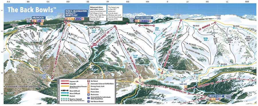 Pistenplan für Skigebiet Vail, Colorado, USA