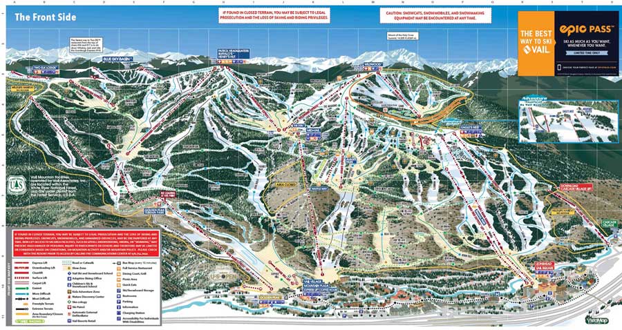 Pistenplan für Skigebiet Vail, Colorado, USA